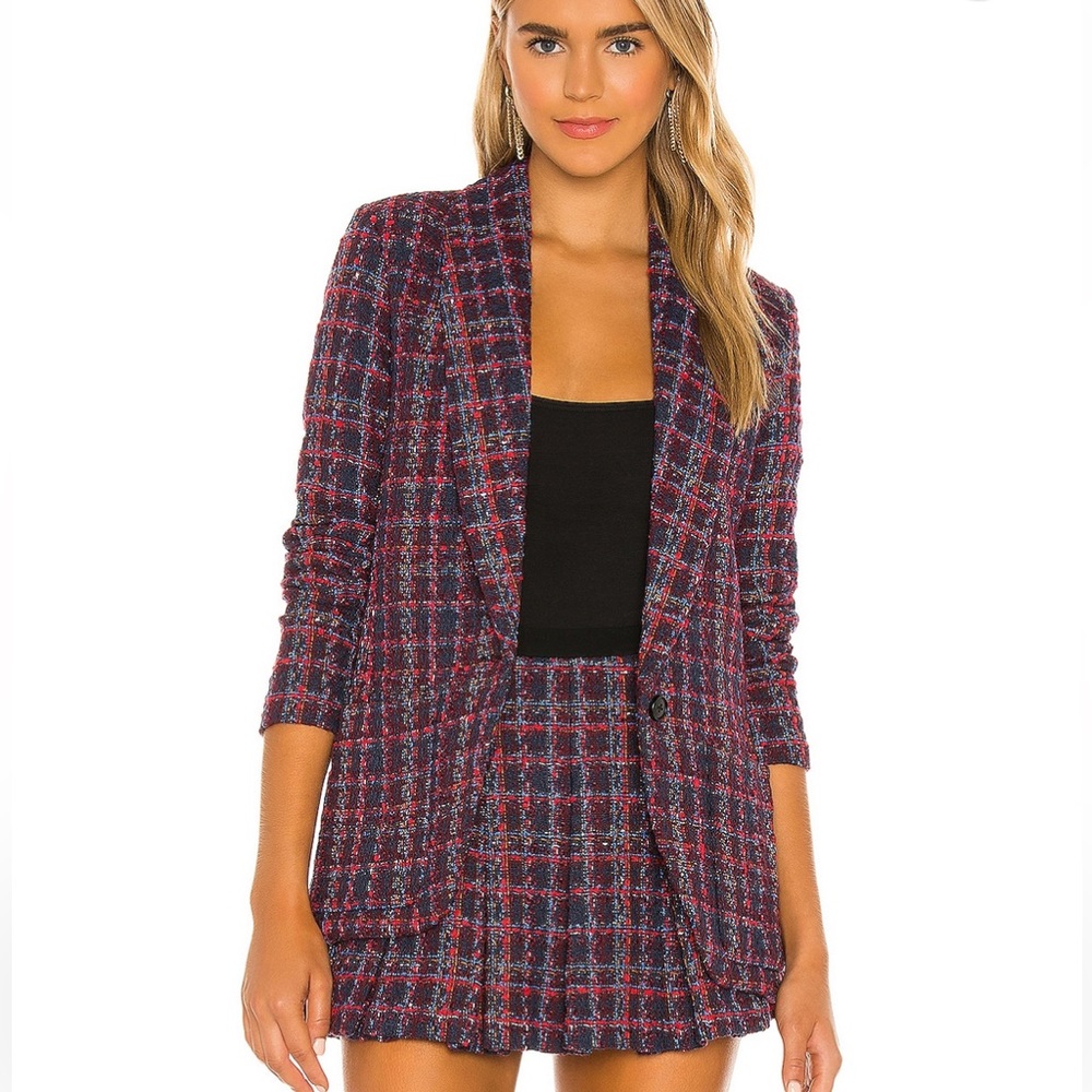 Amanda Uprichard Shawl Collar Blazer in Navy Multi, size XS